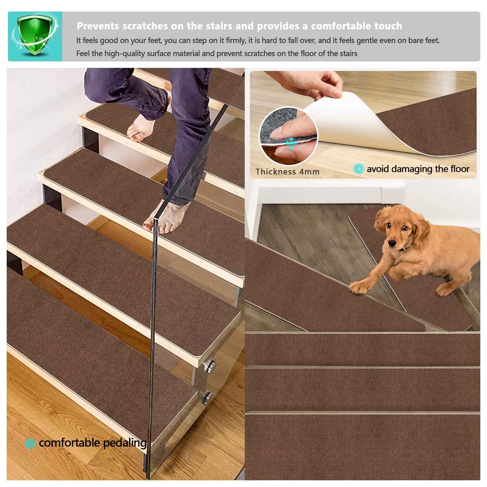 Stair Treads for Wooden Steps Indoor Stair Treads Rugs Anti Slip Carpet for Stairs Runner Non Slip Carpet Mat Rugs Spiral Staircase kit for Elder and Kids
