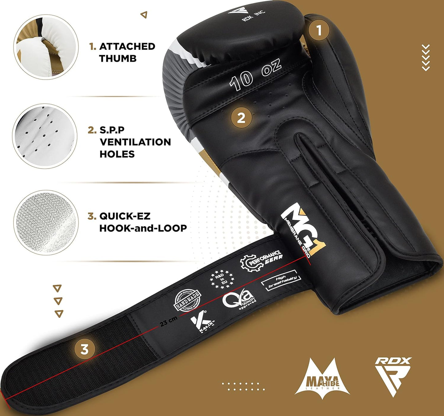RDX Boxing Gloves - EGO Sparring & Training Mitts | Maya Hide Leather, Ventilated, Long Support, 8-16 oz