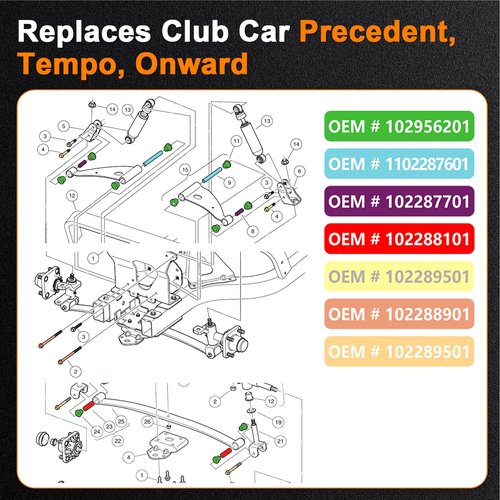 Club Car Precedent Front Bushing Kit With Screws, Golf Cart Front Lower Spring &Upper A Arm Polyurethane Bushings and Sleeves for 2004-Up Club Car Precedent, Tempo & Onward 2017-Up， OEM # 102956201