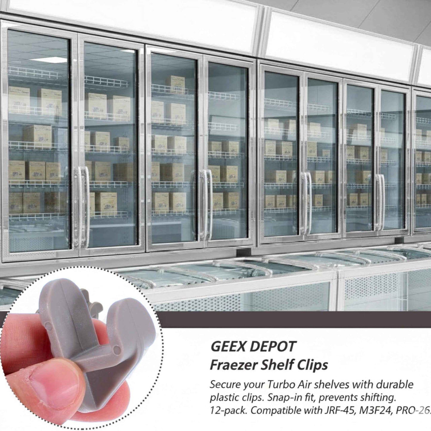 GEEX DEPOT Replacement Shelf Clips for Turbo Air Freezers & Refrigerators, Gray Plastic Shelf Clips, 12-Pack (12)