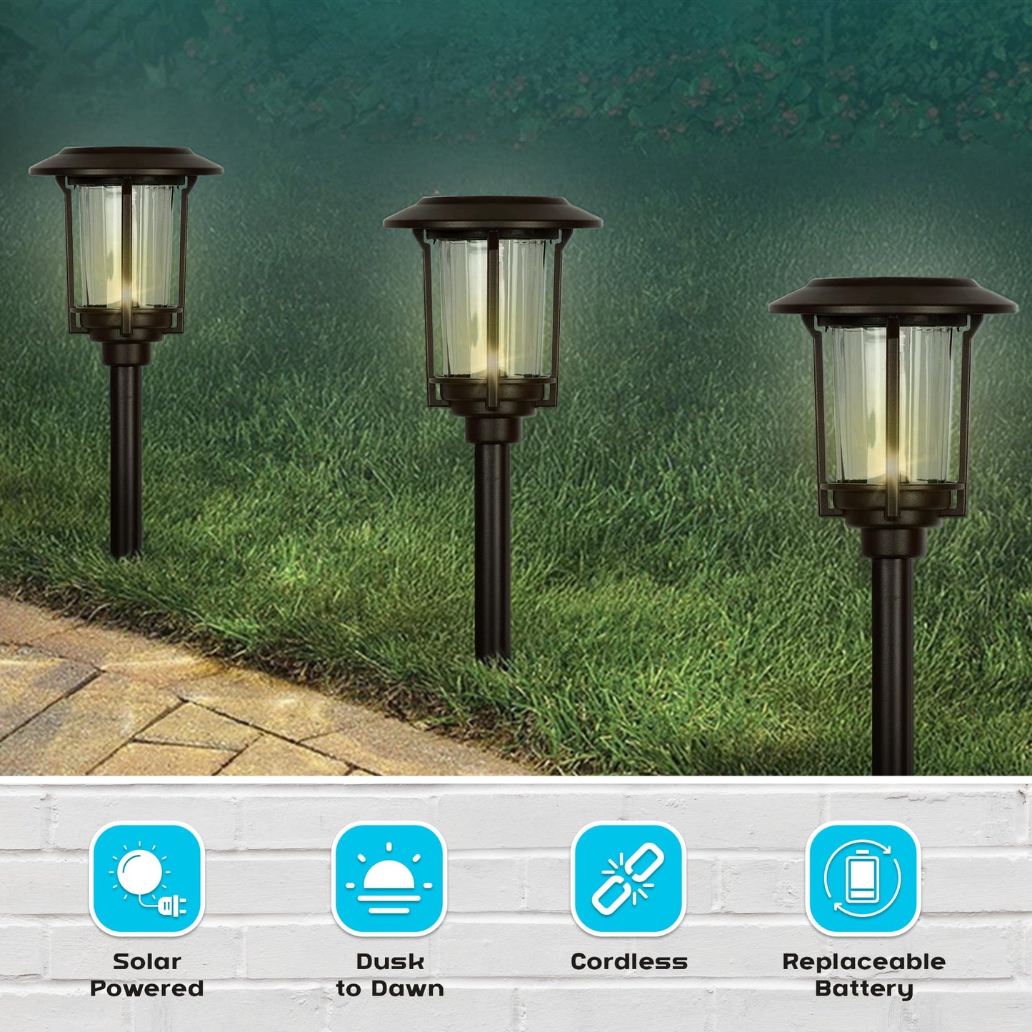 Smart Yard Solar LED Pathway Lights - 6 Pack, Nickel Finish, Modern Metal Design, Waterproof Outdoor Yard Lights, Automatic Rechargeable for Garden, Patio, and Pathways