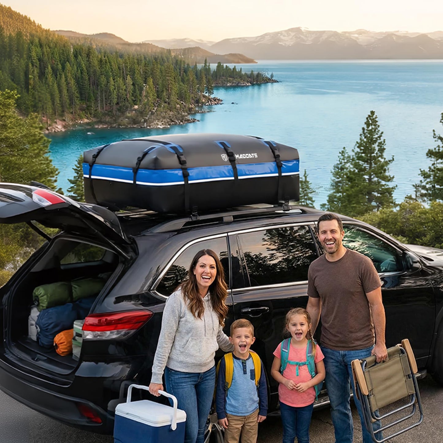 MD MADOATS Rooftop Cargo Carrier, 22 Cubic Ft Car Roof Cargo Carrier for All Vehicles, 840D Waterproof Car Top Carrier with Anti-Slip Mat, 6 Hooks, Storage Bag,Zipper Lock for Tripping & Moving - Blue