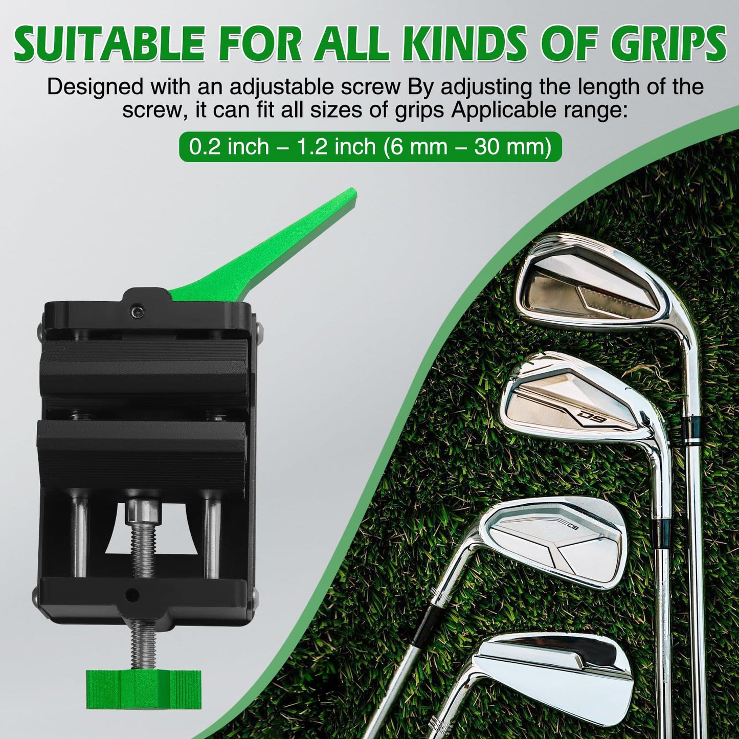 ALLOYNIX Golf Club Regripping Kit 2.0 No Drill Vise Clamp with 3mm Rubber Protection and Quick Release Fits 6-28mm Shafts for Golf Club，Gifts for Golfers Men/Dad/Him (Green)