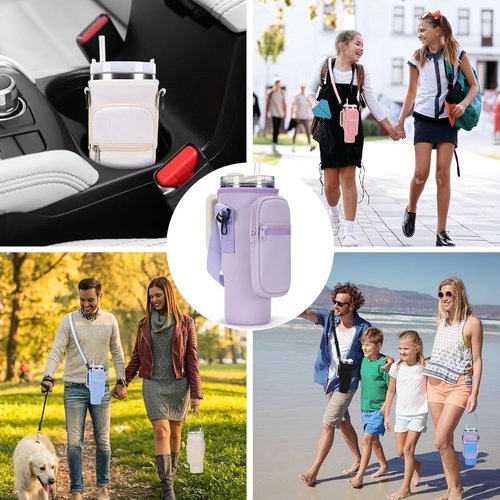 GOEWY Water Bottle Carrier Bag - Neoprene Holder for Stanley 40/30 oz Tumbler | Includes Phone Pocket & Straps