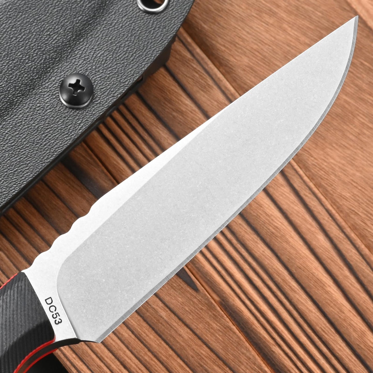 CCFFCC FF108 DC53 Stonewashed Steel Fixed Blade Knife，Double Color G10 Handle Full Tang Knife with Kydex Sheath for Outdoor Camping Hunting Working(Silver)