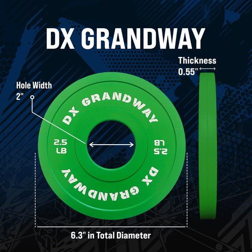 [17.5LB Pack] DX Grandway Fitness Weight Plates 1.25LB 2.5LB 5LB 10LB 25LB 45LB Pairs Singles Support Plates for Weight Lifting Bumper Strength Training Weight Plates Steel Rubber