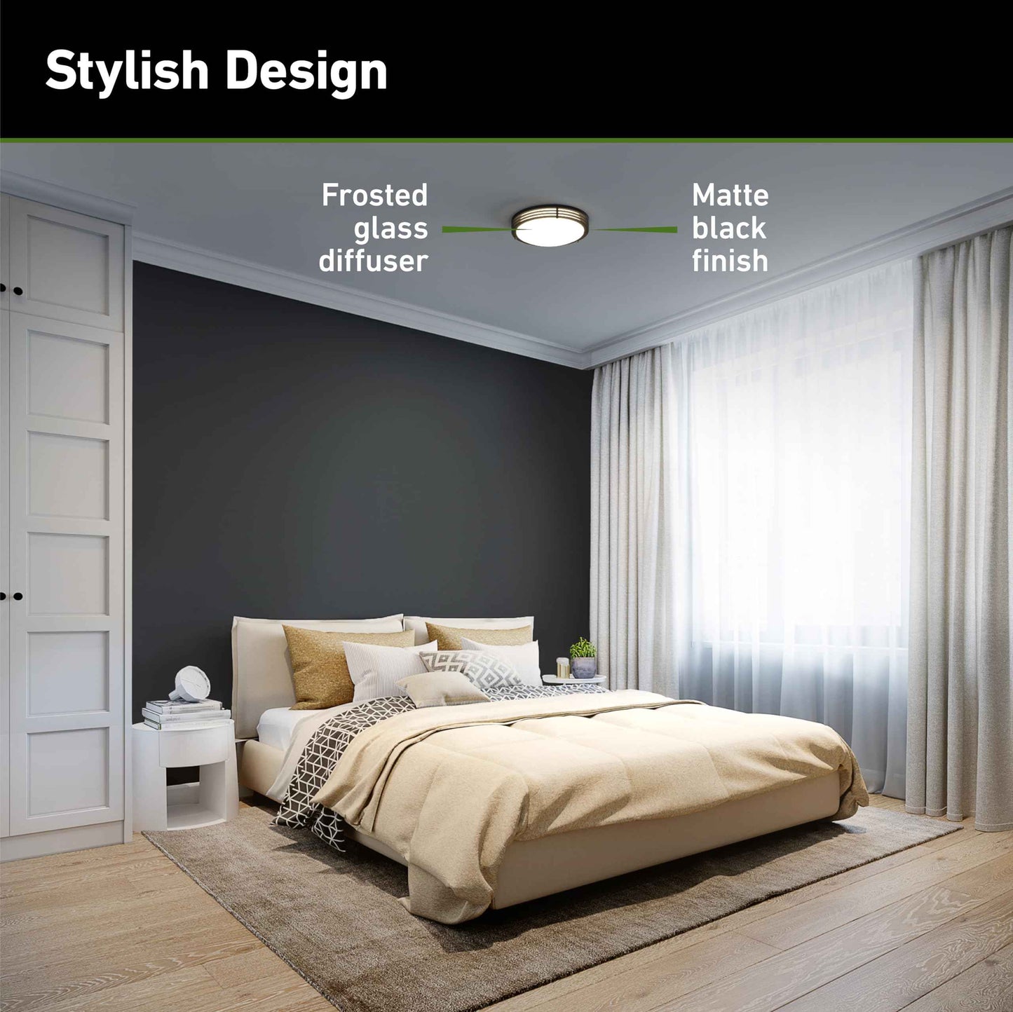 Good Earth Lighting Majestic 14-in LED Ceiling Fixture, 1700 Lumens, Dimmable, Matte Black