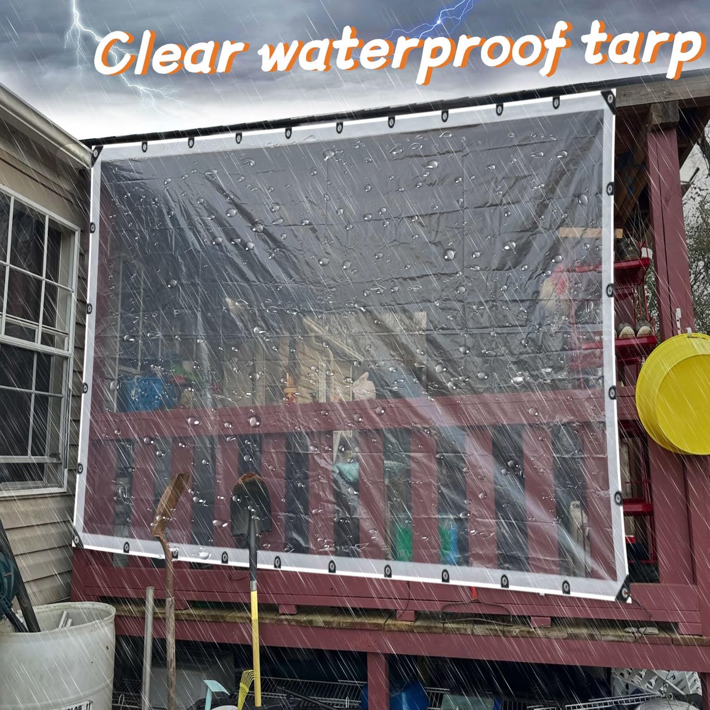 Clear Tarps Heavy Duty Waterproof, 6x10ft Upgraded Edge Heat Fused Tear Resistant,Clear Tarps with Grommetsfor Patio Fencing,Rain, Wind, Cold, Chicken Coops,and More（Windproof Rope and Tie-Downs）
