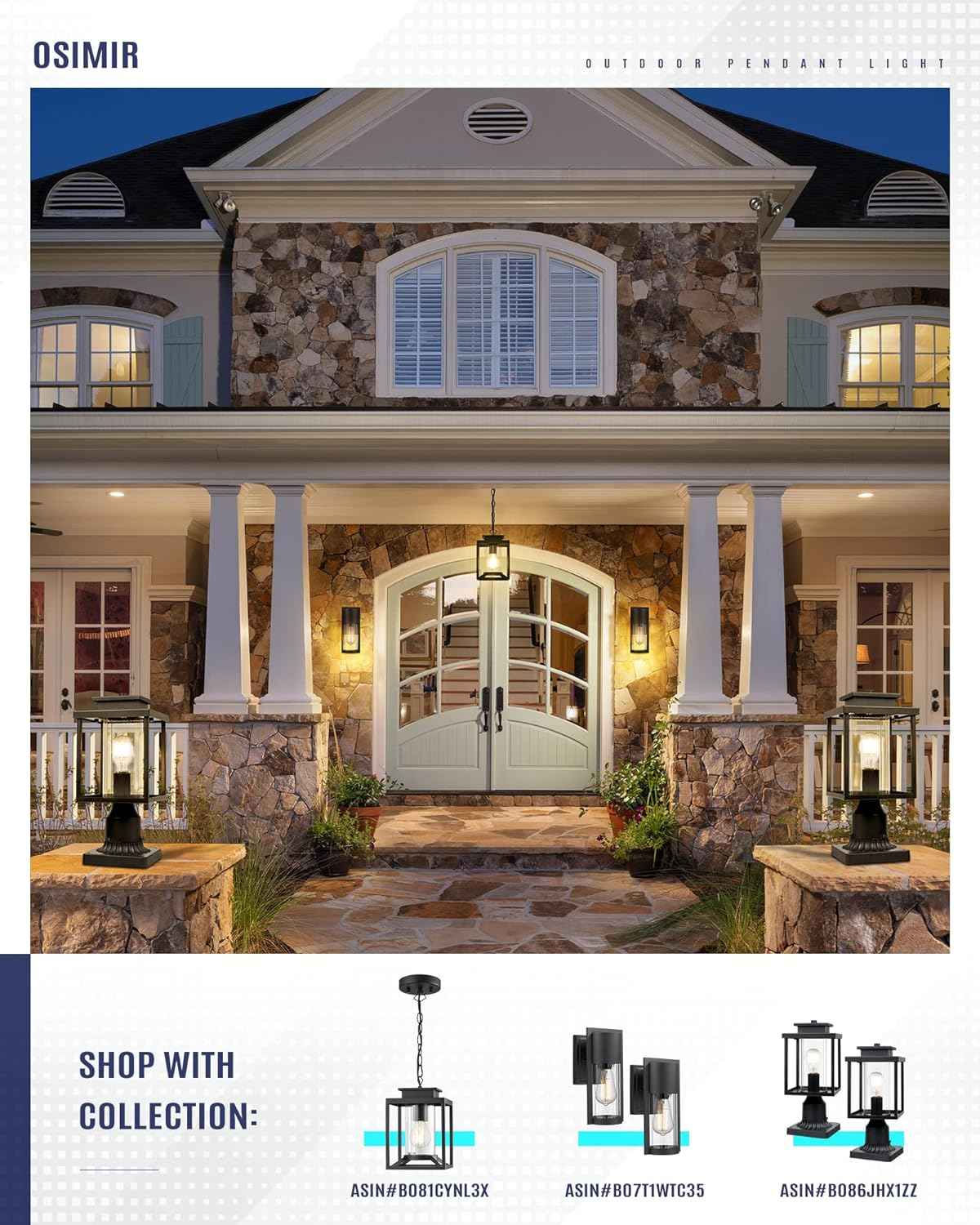 Modern Black Outdoor Pendant Light - 1-Light Hanging Lantern for Porch & Gazebo