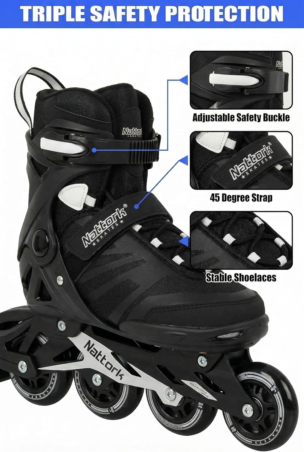 Nattork Inline Skates for Adults - Fitness Blades with Aluminum Frame & Breathable Mesh | Smooth PU Wheels