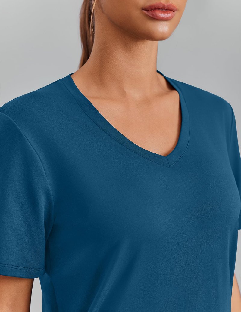PINSPARK Sun Protection Clothing Women Short Sleeve V Neck UPF 50 UV Shirts Hiking Running Workout Tops Quick Dry Breathable,Dark Blue Large