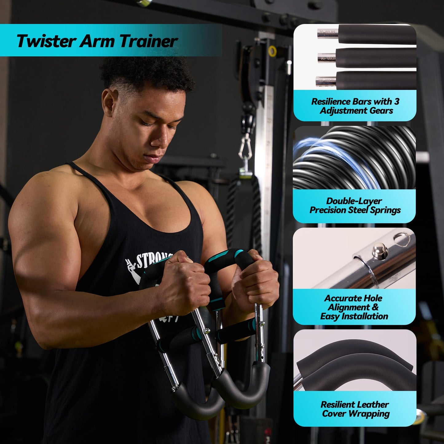 Twister Arm Trainer for Men & Women - Adjustable Hydraulic Power Twister, Upper Body Strength Training Equipment for Home Gym, Chest Expander, Biceps Workout Machine (Blue)