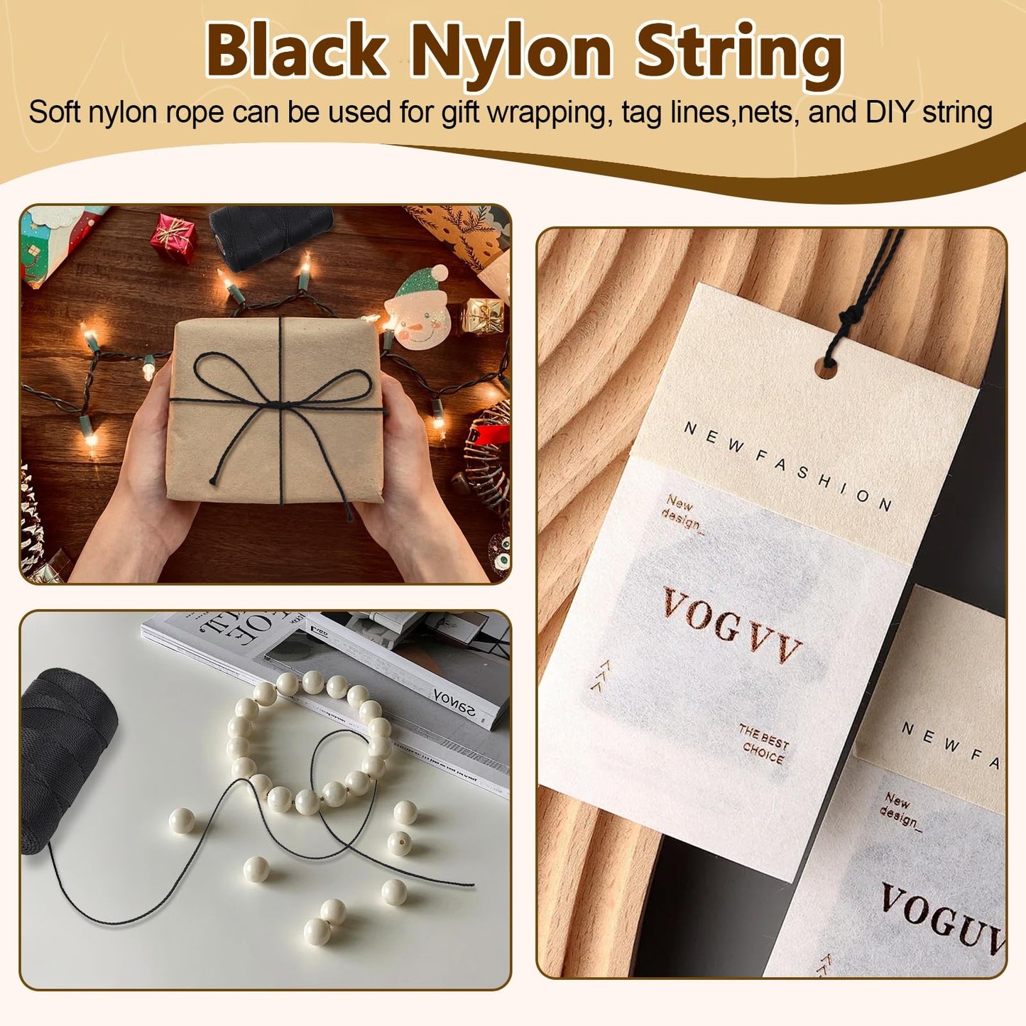 Black Nylon String,500 Feet 2mm Nylon Cord Twine for Garden,Tomato,Climbing Plant,Tie Floristry,Fishing,Wrapping,Camping and Outdoor Survival,Netting Home Improvement