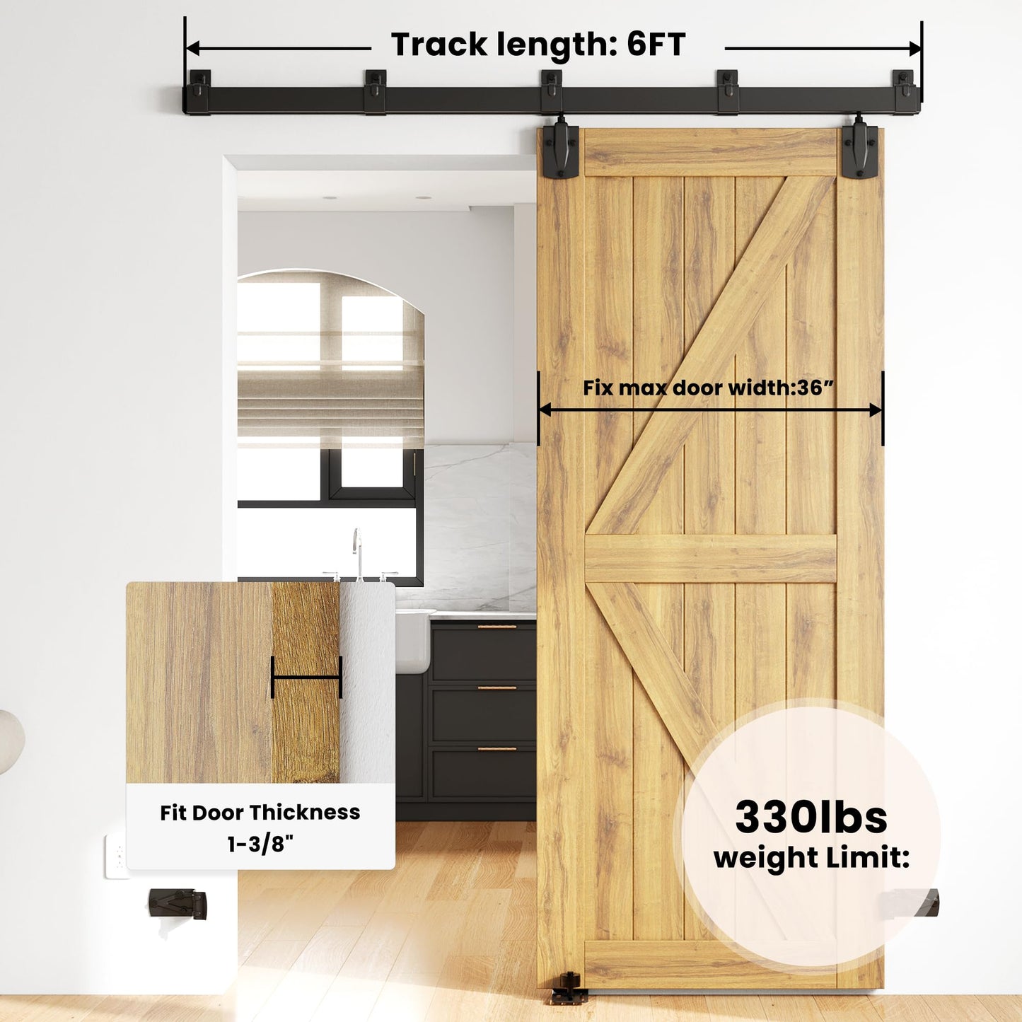 SMARTSTANDARD 6FT Box Rail Hardware - Exterior Barn Door Hardware Kit,Sliding Barn Door Hardware,Heavy Duty Wall Mount Kit,Fit Indoor and Exterior Door,Easy to Install(Widest to 36" Wide Door)