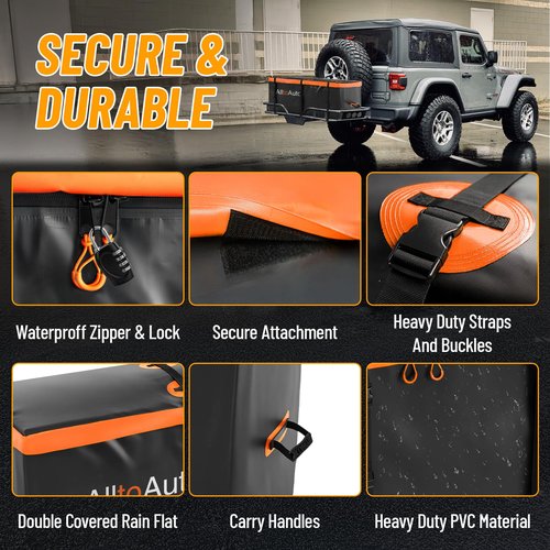 AlltoAuto 30 CuFt Waterproof Cargo Bag for Hitch Carrier | 60"x24"x36" Trailer Hitch Cargo Carrier | Weatherproof Truck Bed Storage with Straps, Lock & Carry Case | PVC Vehicle Soft-Shell Carriers