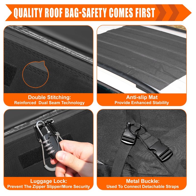 Sailnovo Rooftop Cargo Carrier Roof Bag, 20 Cubic feet Soft Waterproof Car Roof Bag fit Cars with/Without Rack, 6 Tie-Down Straps, 6 Door Hooks, Foldable Car Top Carrier for Road Trip Camping Travel