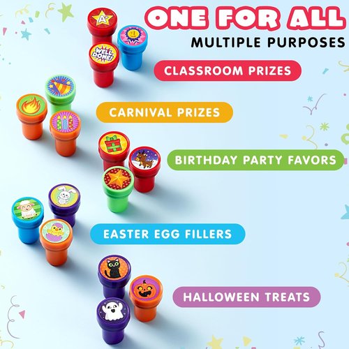 JOYIN 50 Pcs Self-Ink Stamps for Kids - Assorted Designs for Birthday Parties, School Prizes & Goodie Bags