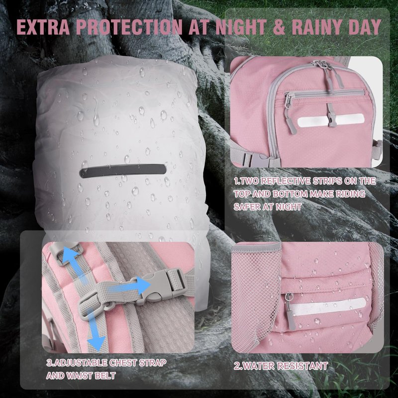 Zavothy 20L Hiking Backpack Daypack, Lightweight Hydration Pack with Free 3L Water Bladder, Rain Cover & Helmet Holder for Men & Women, Outdoor Climbing Cycling Backpack Pink