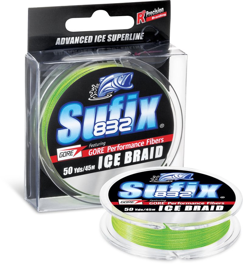 Sufix Advanced 832 Ice Braid Fishing Line, High-Strength, Low-Stretch Ice Fishing Braid for Extreme Cold Durability, 50 Yard Spool, 6 LB, Neon Lime
