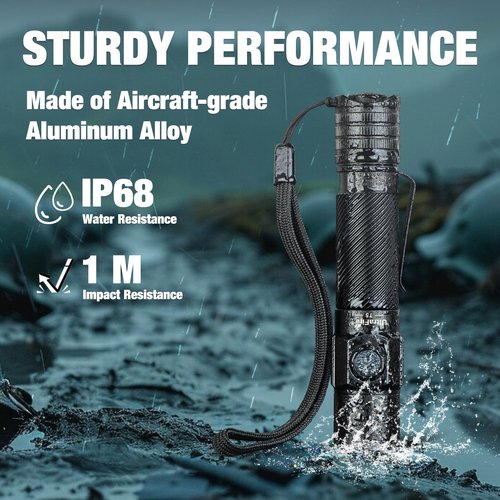 ULTRAFIRE Tactical Flashlight with Belt Holster, 1800 High Lumen Rechargeable Flashlight with Duty Belt Holder, Security Flashlight for Police, Law Enforcement, 6 Modes LED Flashlight with Dual Switch