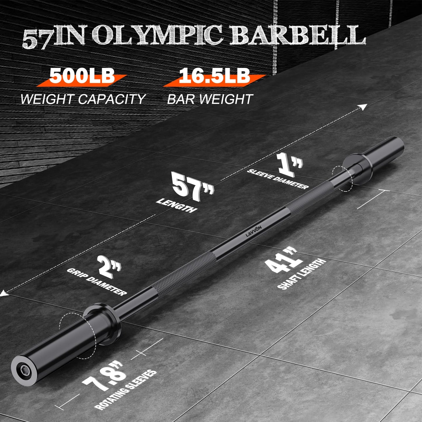 57"Olympic Barbell Bar 6ft, 2" Standard Straight Bars for Weight Lifting