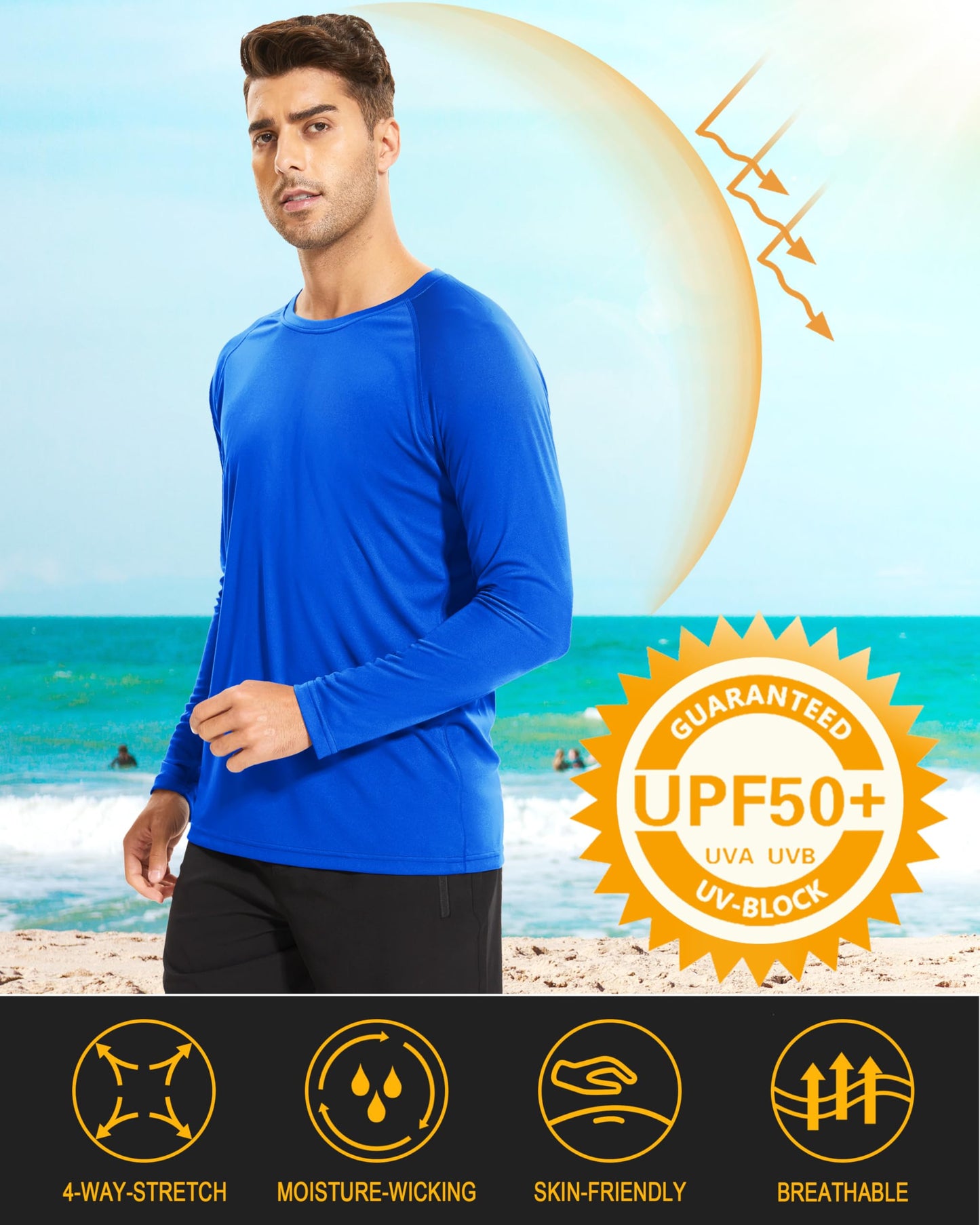 MAGCOMSEN UPF 50 Shirts for Men Sun Protection Clothing Long Sleeve UV Protection Rashguard Athletic Shirts Dry Fit Running Shirts Bright Blue