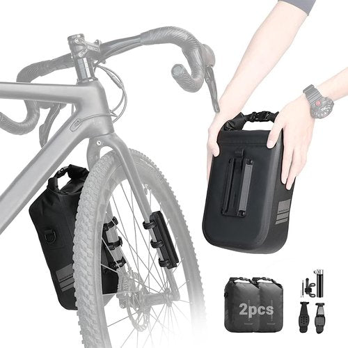 Himiway 2-Pack Bike Front Fork Bag IP68 Waterproof Bike Pannier Bag 4L*2 Bike Fork Bag Front Rack with 3M Reflective Strips Bike Bag with Quick Release Shoulder Bag Durable Shelf Package for All Bikes