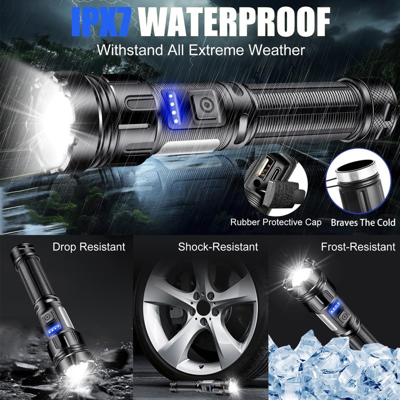 Skywolfeye Rechargeable Flashlights High Lumens, 1200.000 LM Super Bright Flashlight 7 Modes Zoomable LED Hands-Free Magnetic Inspection Light for Kids Adults Outdoor Camping Hiking Emergency