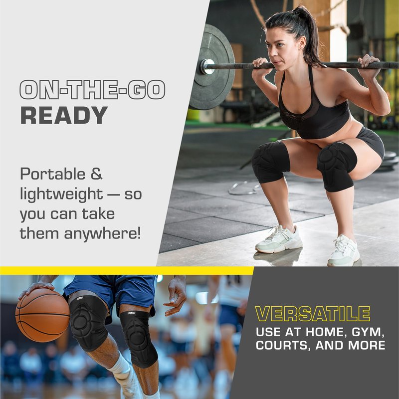 PowerPress EVA Foam Kneepads - Work Knee Pad for Men or Women with Silicone Grip - Pads for Knees for Basketball, Dance or Volleyball - Foam Comfort Knee Sleeve for Adults