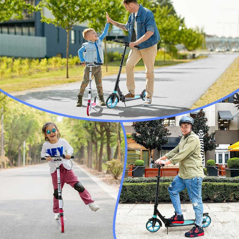 Scooter for Ages 8+ Teens and Adults Kick Scooter Foldable with Double Braking System Bells Adjustable Handlebars Kickstand Max Load 220 LBS 8" Big Wheels (Black)