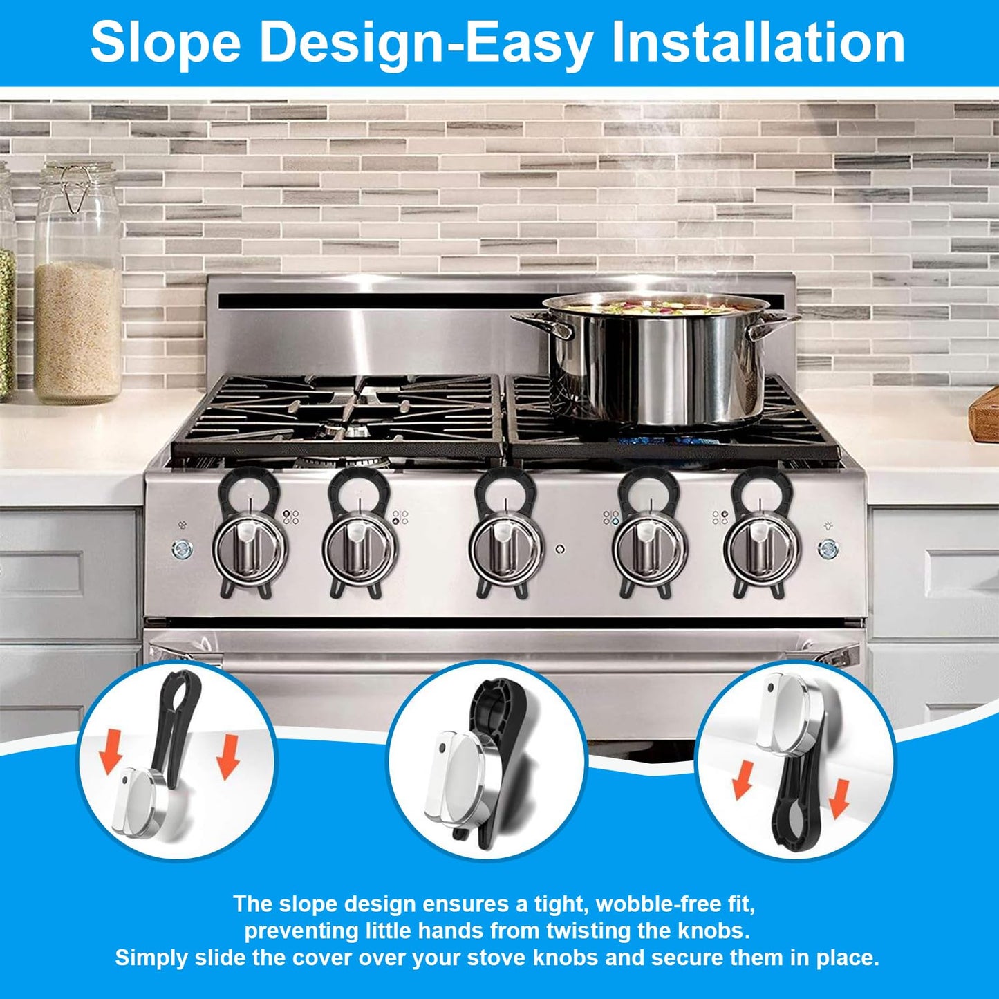 Gas Stove Knob Lock for Kids & Pets Safety,Gas Knob Lock to Effectively Prevent Accidental Touch,Easy to Install,Reusable PP Material,Fits Most Kitchen Sizes（BLACK,6PACK）