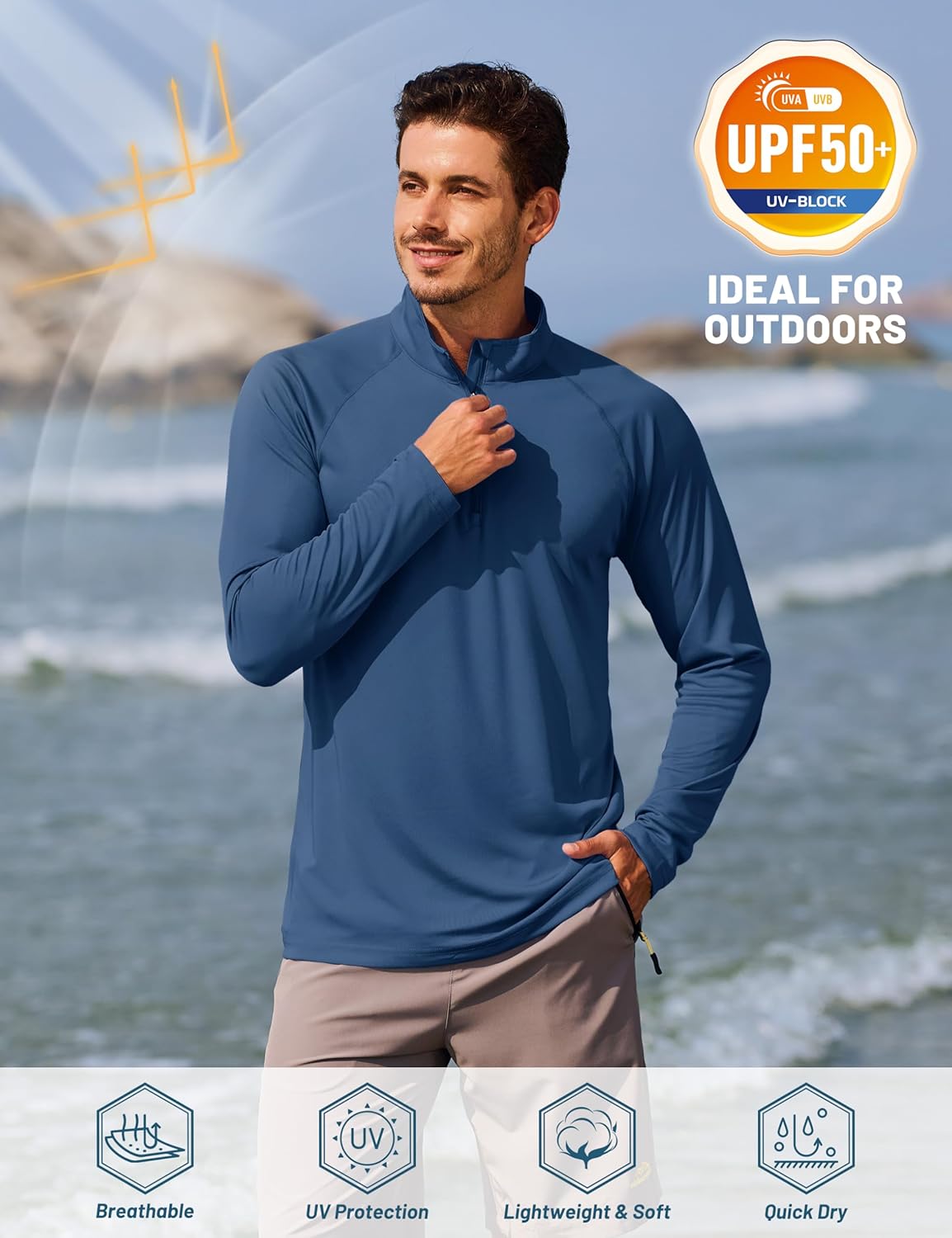 TACVASEN Men's Long Sleeve Athletic Shirt - UPF 50+ Sun Protection Rash Guard | Ideal for Outdoor Running