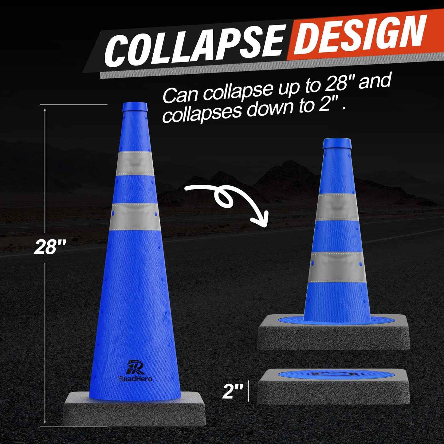 28 Inch Collapsible Traffic Safety Cones - Weighted Base & Reflective Collars, 4 Pack