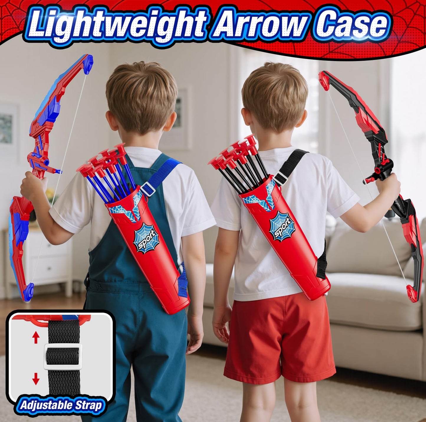 HYES 2PCS Bow and Arrow for Kids, LED Light Up Archery Set with 24 Suction Cup Arrows, 2 Hanging Target, 6 Score Targets & 2 Quiver, Indoor Outdoor Sport for Boys Girls Ages 4-12