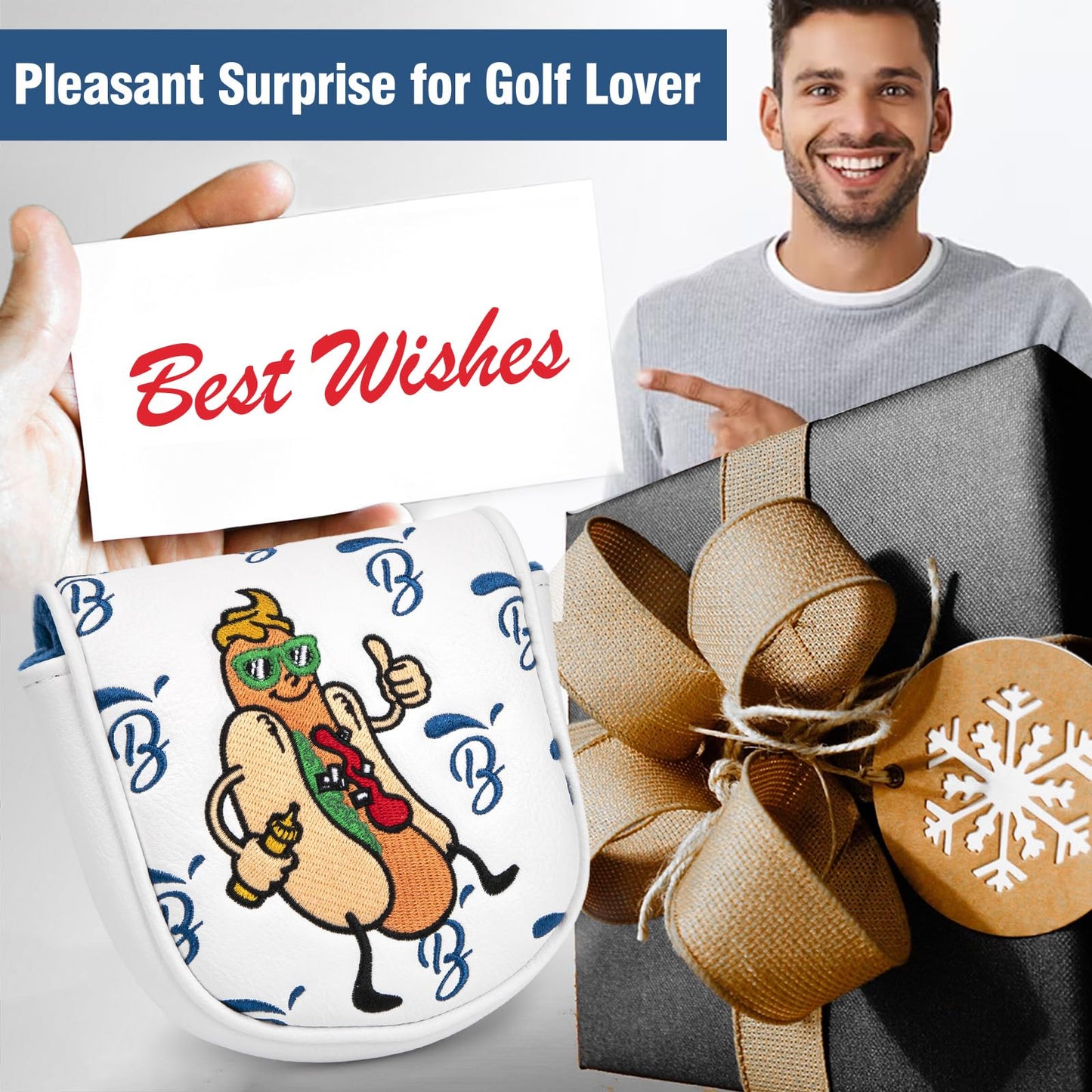Golf Putter Covers DF3 Mallet Putter Putter Headcover Hot Dog with Magnetic Closure Golf Club Covers Leather Mallet Putter Covers for DF3 Putter