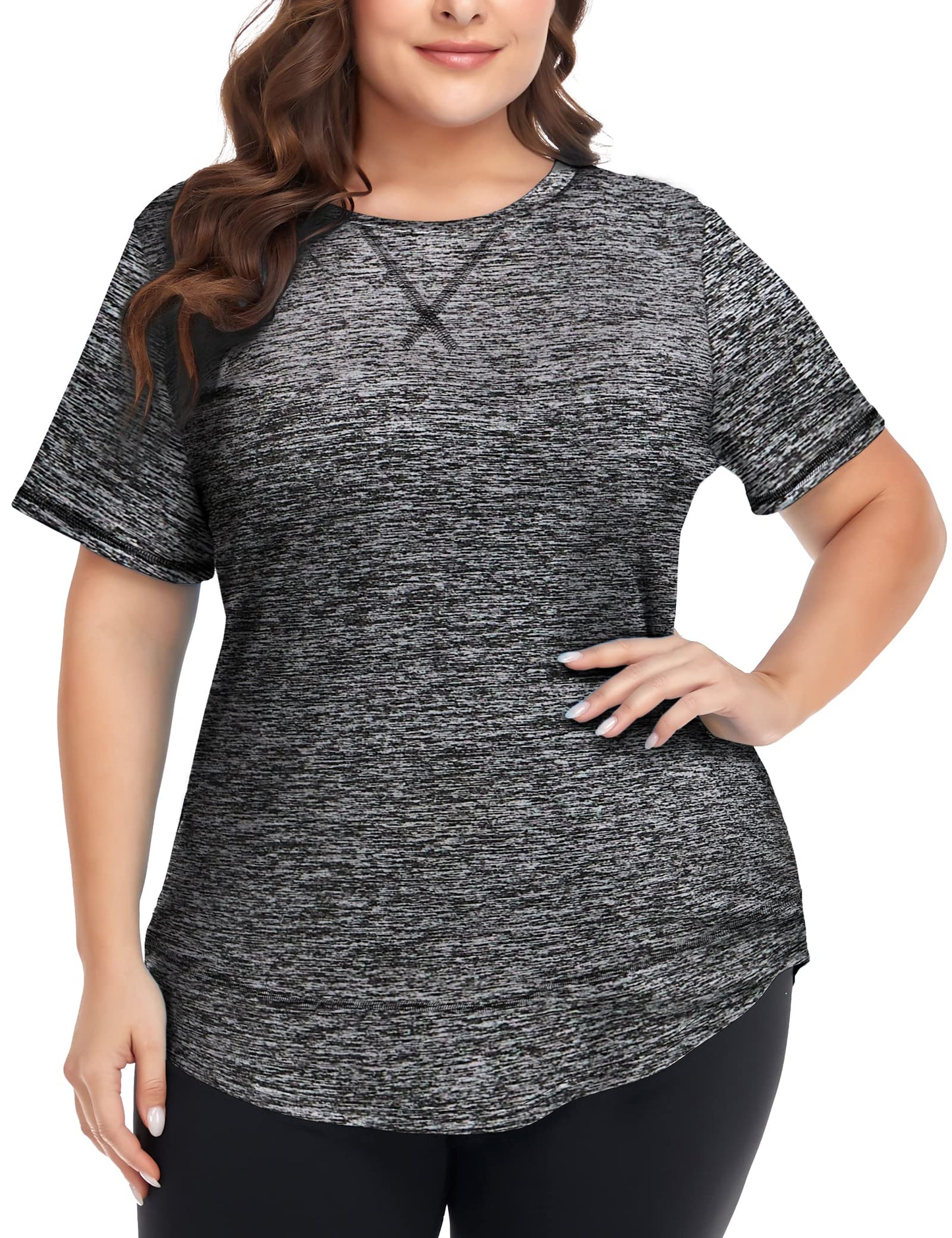 COOTRY Plus Size Workout Tops for Women Short Sleeve Loose fit Shirts Athletic Gym Yoga Clothing Short Dark Gray 4XL