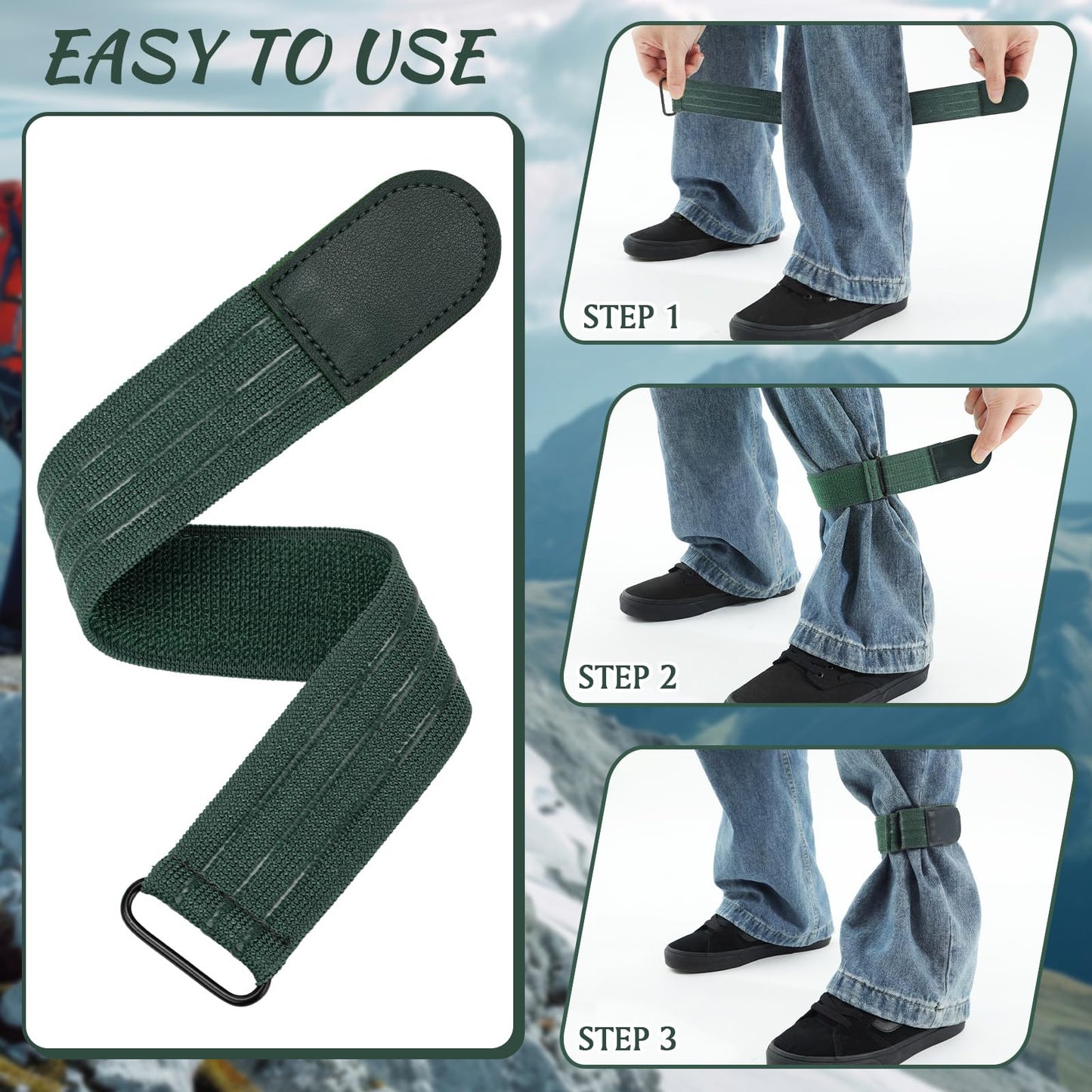 Vincreem 2 Pcs Elastic Ankle Straps Cycling Pant Leg Straps Adjustable Elastic Safety Band Boot Blousers for Climbing Fishing Outdoor Sport (Army Green)