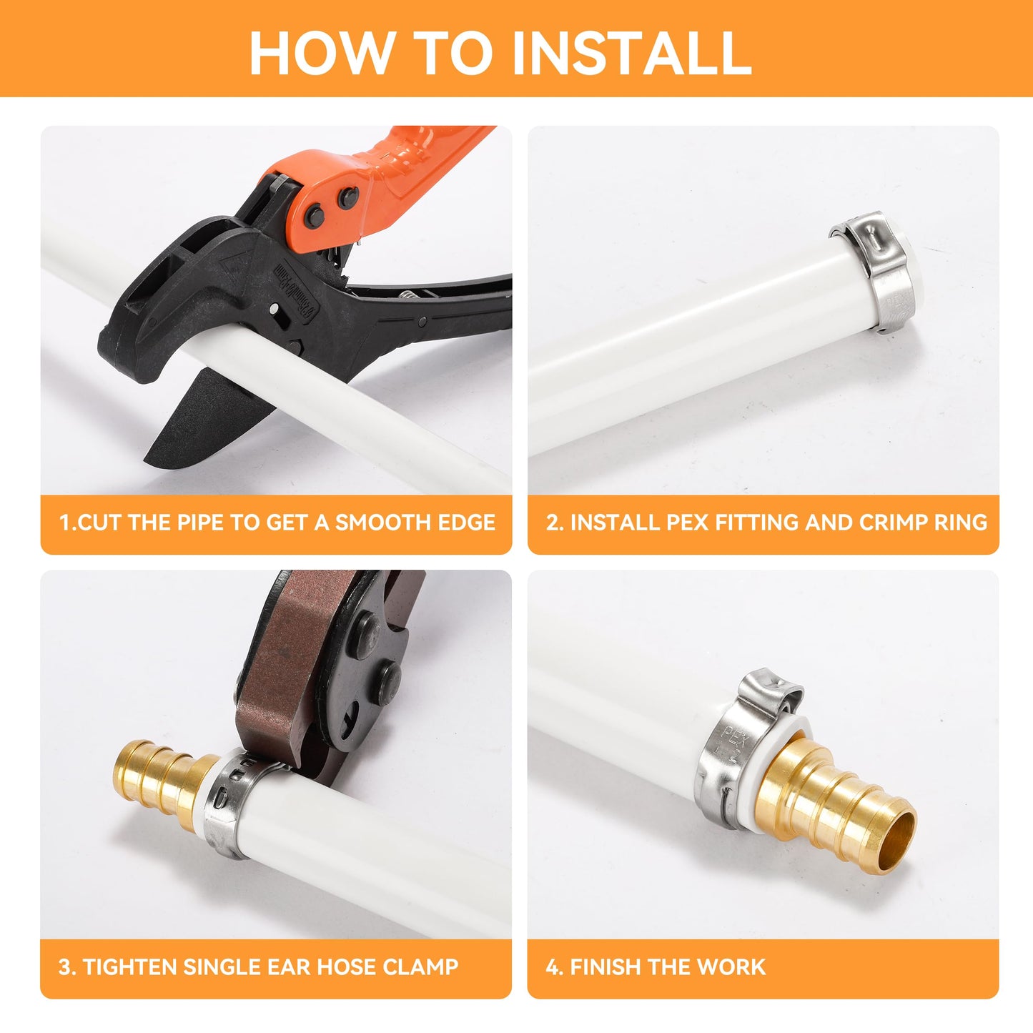 YMYP 30PCS 1 Inch PEX Cinch Clamps, 304 Stainless Steel Single Ear Hose Clamps for PEX Tubing & Pipe Fittings, Leak-Proof and Rust-Resistant