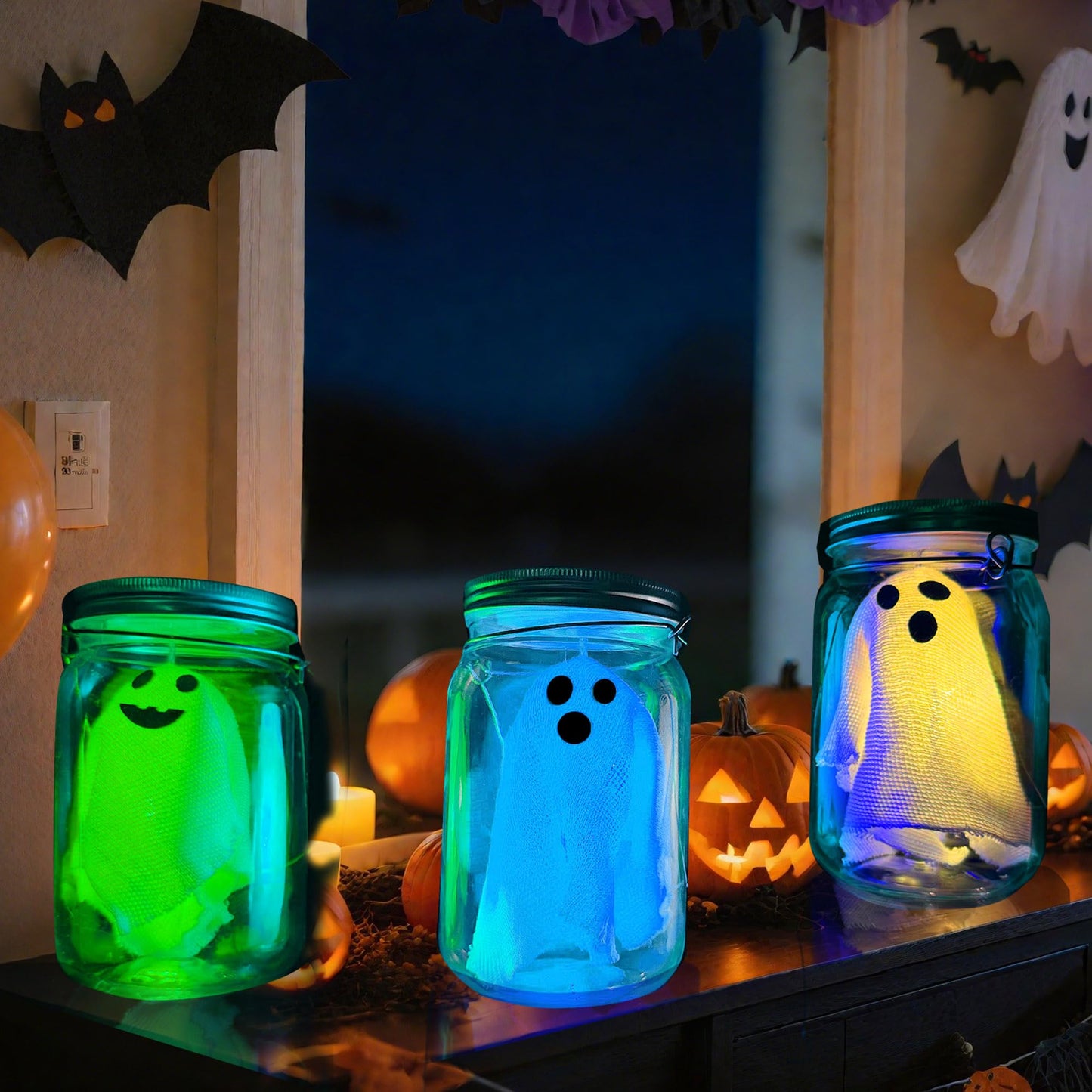 mishunyus 3 Pack Halloween Crafts for Kids -Light up Ghost Lantern DIY Jars Kit, Halloween Crafts for Kid Ages 4-12, Indoor/Outdoor Haunted House Decor