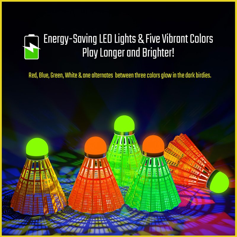 EAGLES Glow in The Dark Badminton Shuttlecocks - 5 or 10 Pack Lighting Birdies, LED or 360° Glow Birdie Balls for Badminton Set Light Up Birdies (10, 360° Glow)