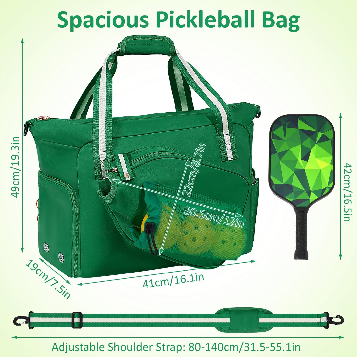 ROYAL MOUNTAIN Pickleball Bag For Women Men, Pickleball Tote Bag With Shoe Compartment, Pickle Ball Bags with Paddle-Pocket,Ball Mesh Pocket and Adjustable Shoulder Strap(Green)