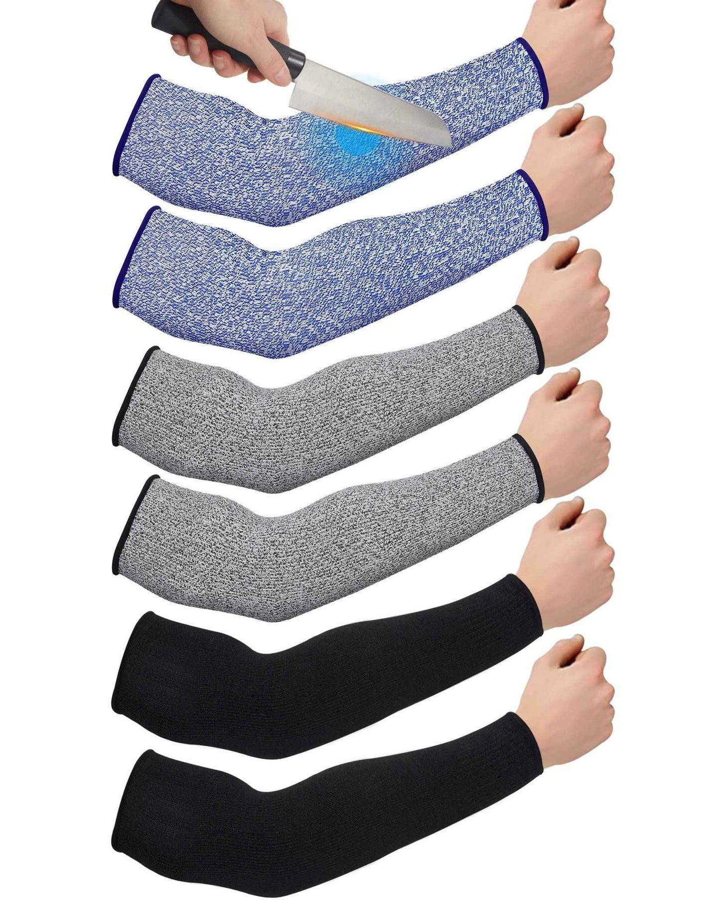 Neer 3 Pairs Cut Resistant Arm Sleeves Level 5 Arm Guard Protectors for Welding Gardening Kitchen Thin Skin Bruising Forearm(M,Black Blue Gray)