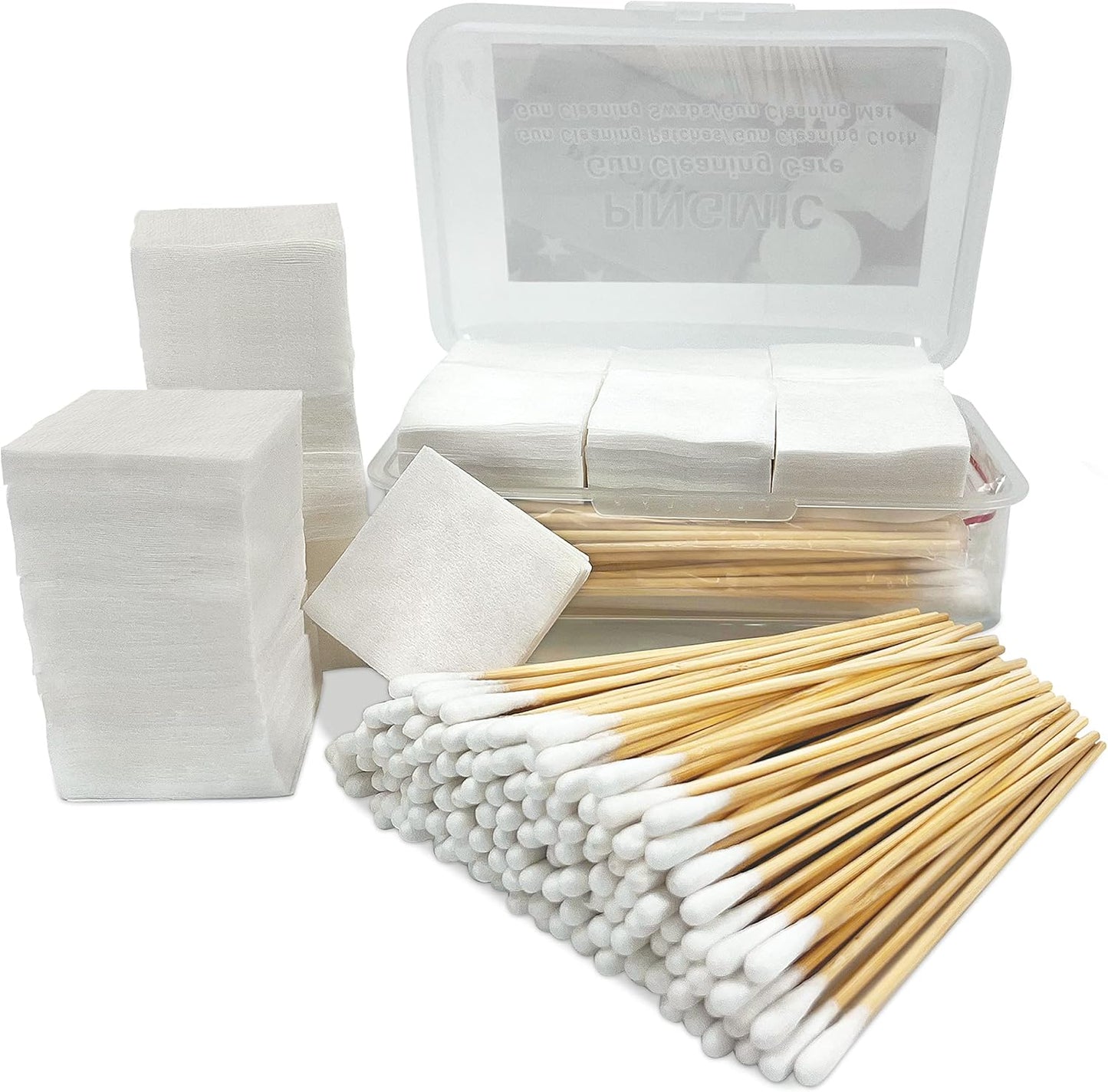 PINGMIC Gun Cleaning Supplies - Lint-Free Cotton Swabs & Patches Set for All Caliber Firearms, 6" Swabs