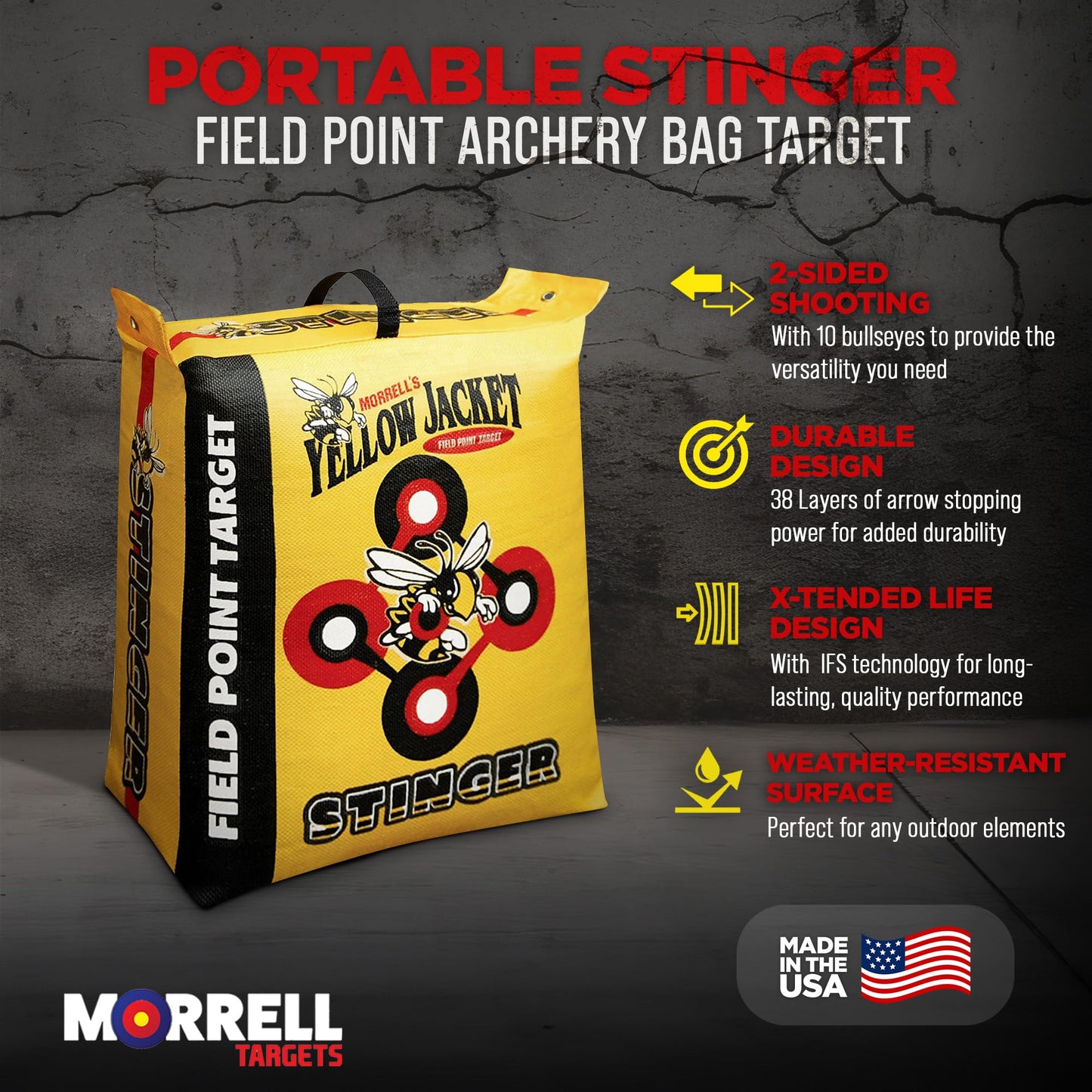 Morrell 2 Pack Field Point Archery Bag, Yellow Jacket Stinger Target for Adults with 2 Shooting Sides, 10 Bullseyes, & Carry Handle - 19 Pounds