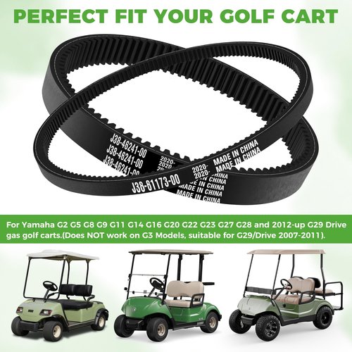 10L0L Golf Cart Starter Generator Belt and Drive Belt Kit for Yamaha G2, G5, G8, G9, G11, G14, G16, G22, 2012-Up G29 Drive Gas 4 Cycle Models, OEM J55-G6241-00, J55-H1173-00, J38-81173-00