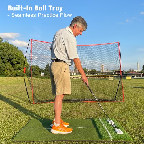KQUIXOTIC Dual-Turf 5x4ft Golf Hitting Mat, Built-in Ball Tray, Alignment Aid, Golf Mat Practice Outdoor & Indoor, Driving Chipping Putting in Backyard Garage Basement, Gift for Men Dad Golfer