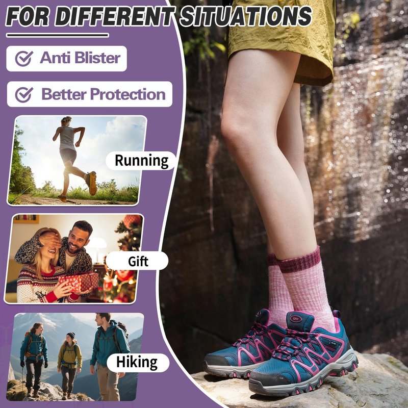 SAVALOS Merino Wool Hiking Socks for Women Thermal Warm Winter Cozy Work Crew Gifts Socks 5 Pairs Stocking Stuffers (Assorted A,L)