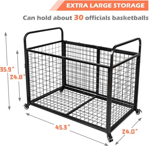Heodmaem Ball Cart Storage - Extra Large Heavy-Duty Basketball Cage Bin for Indoor/Outdoor Use
