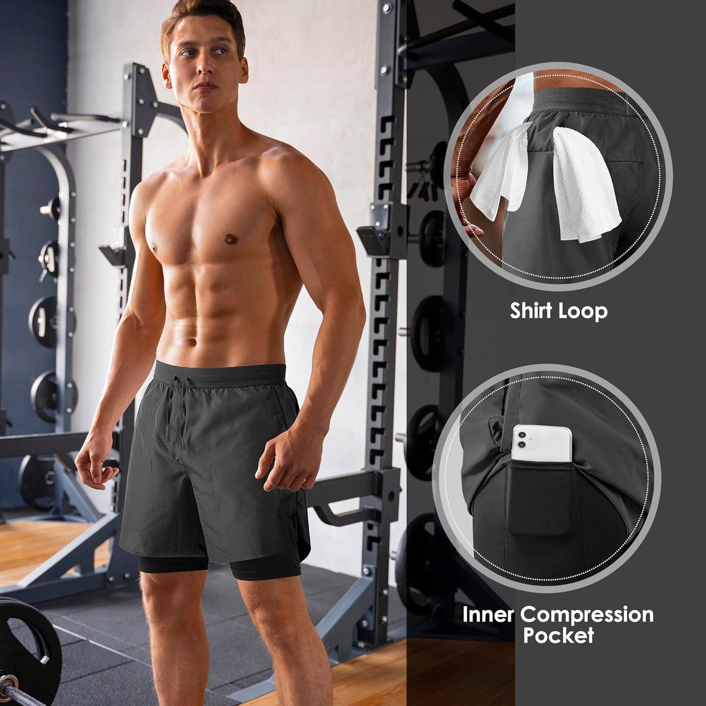 NIMOJIRO Men's 2-in-1 Running Shorts - Lightweight Athletic Gym Wear for Outdoor Training