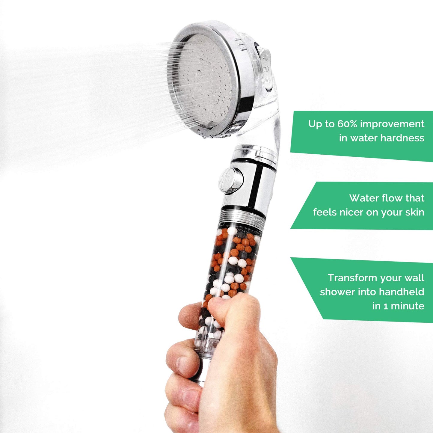 Original StoneStream EcoPower High Pressure Handheld Shower Head + Wall Showerhead Combo